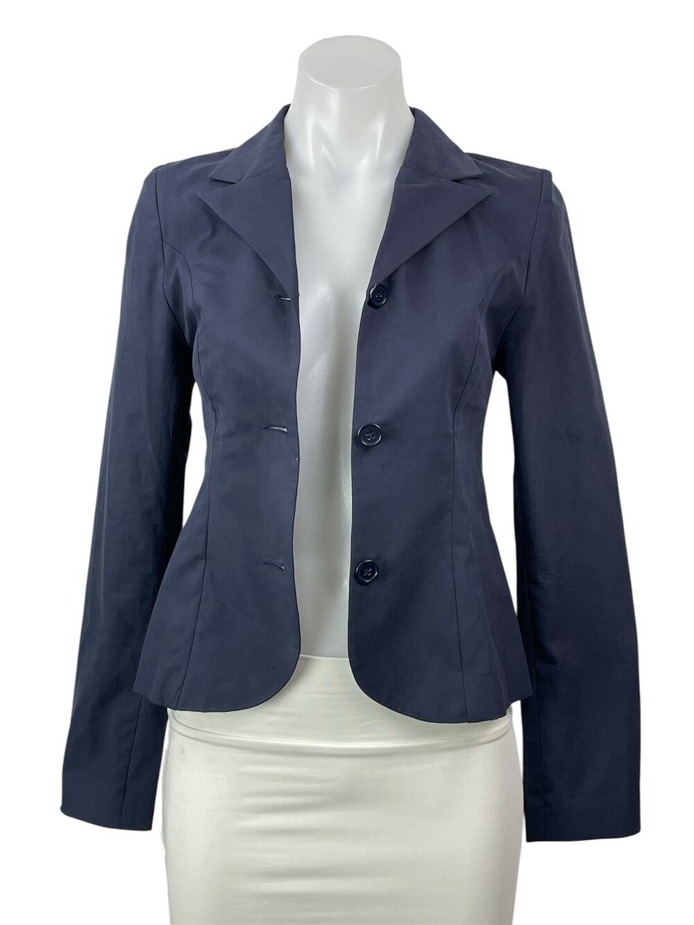 ALFIE Dark Blue Long Sleeves Peplum Hem Single Breasted Blazer Coat Jacket Sz XS